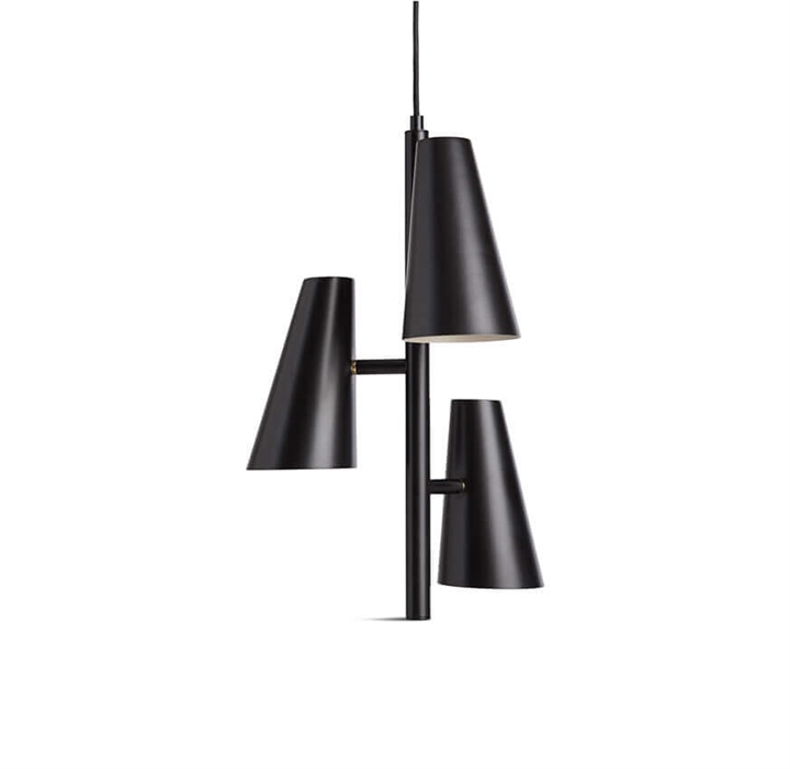 Cono hanglamp met drie kappen, zwart