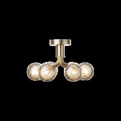 Apiales 6 plafondlamp, geborsteld messing/optisch goud glas