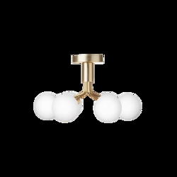 Apiales 6 plafondlamp, geborsteld messing/opal