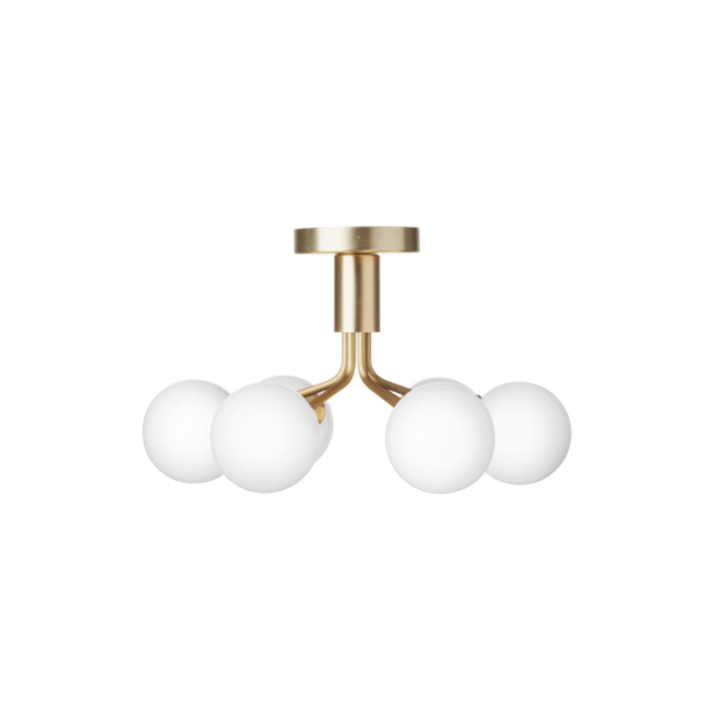 Apiales 6 plafondlamp, geborsteld messing/opal