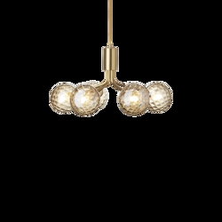 Apiales 6 kroonluchter, geborsteld messing/optic goud glas