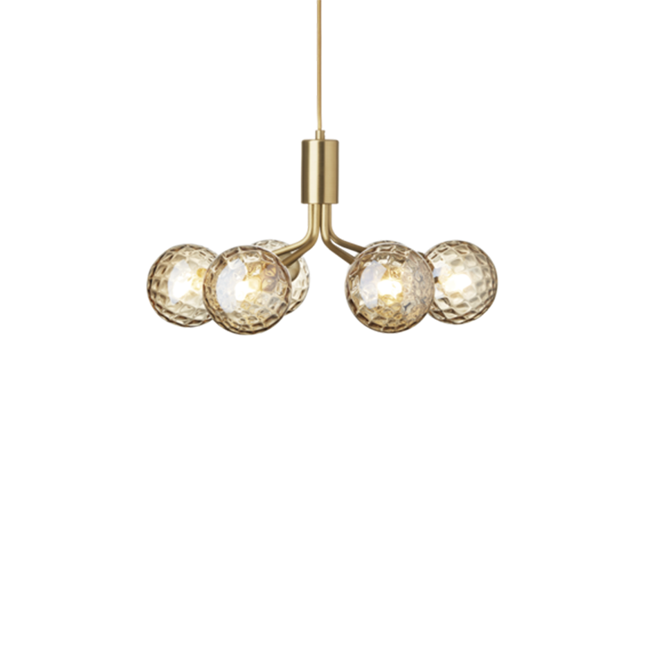 Apiales 6 kroonluchter, geborsteld messing/optic goud glas