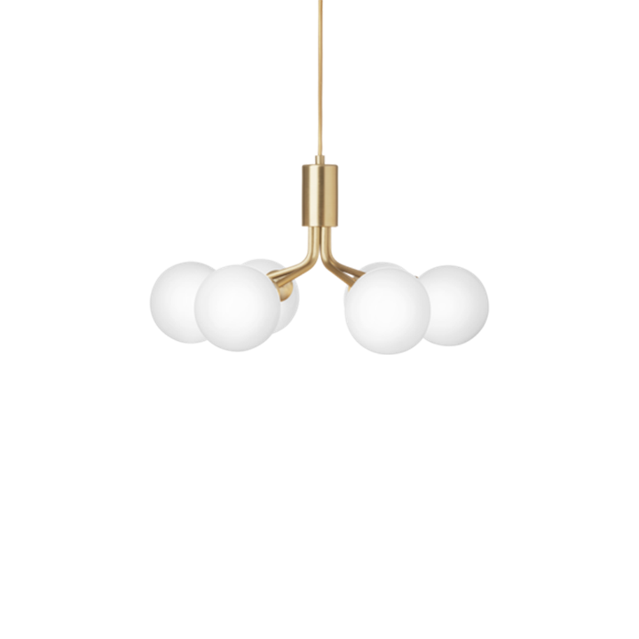 Apiales 6 kroonluchter, geborsteld messing/opal