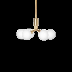 Apiales 6 kroonluchter, geborsteld messing/opal