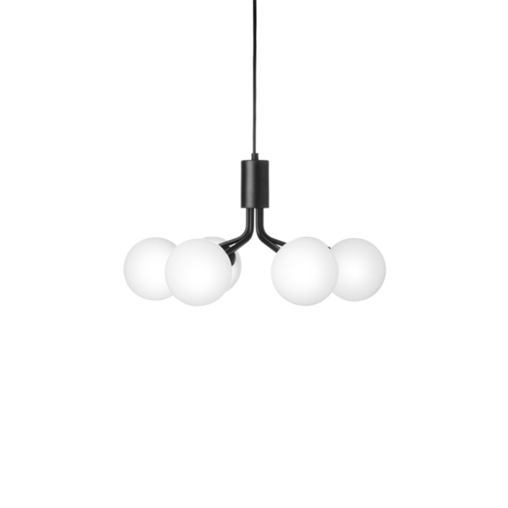 Apiales 6 kroonluchter, satijn zwart/opaal