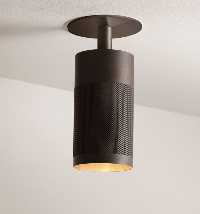 Thorup Copenhagen Patrone inbouw plafondspot met afdekplaat, gebronsd messing/donker, 120 mm