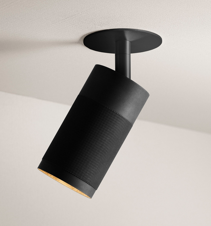 Thorup Copenhagen Patrone inbouw plafondspot met afdekplaat, zwart-gebroend messing/donker, 120 mm