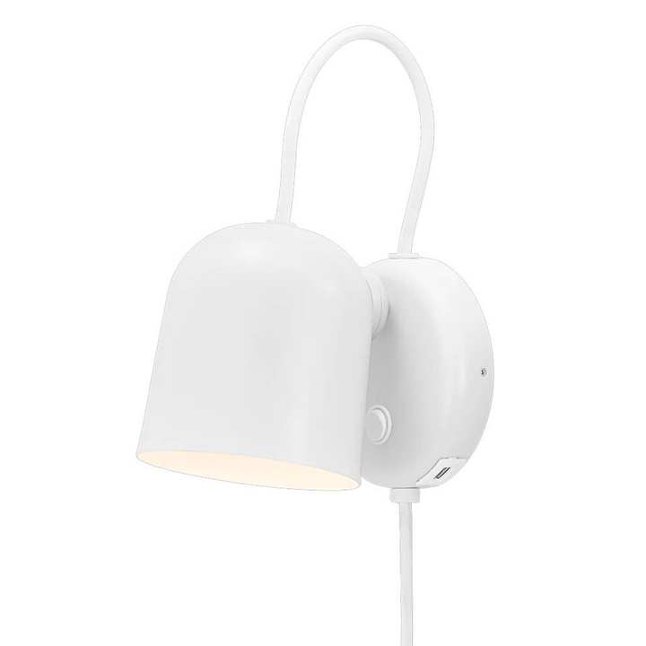 Angle wandlamp m/USB, wit/telegrijs