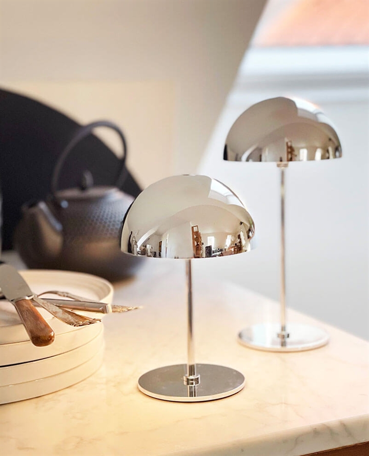 Along LED tafellamp / batterijlamp, chroom (2 stuks)