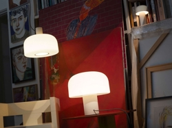 Bellhop Glas S2 hanglamp en Glas T tafellamp, wit