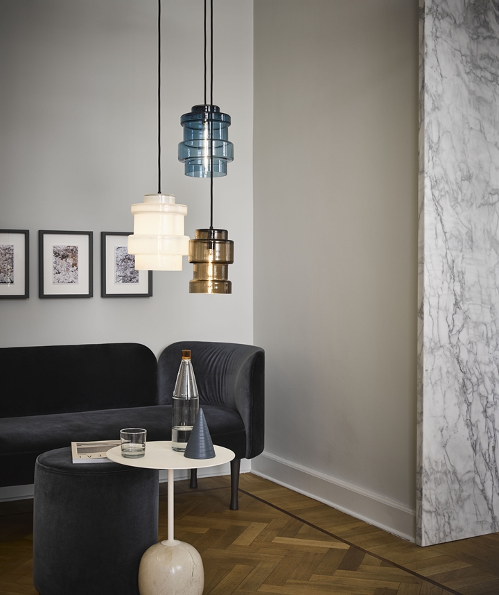Axle hanglamp glazen kap groot en klein, opal white, smoke blue en new brown