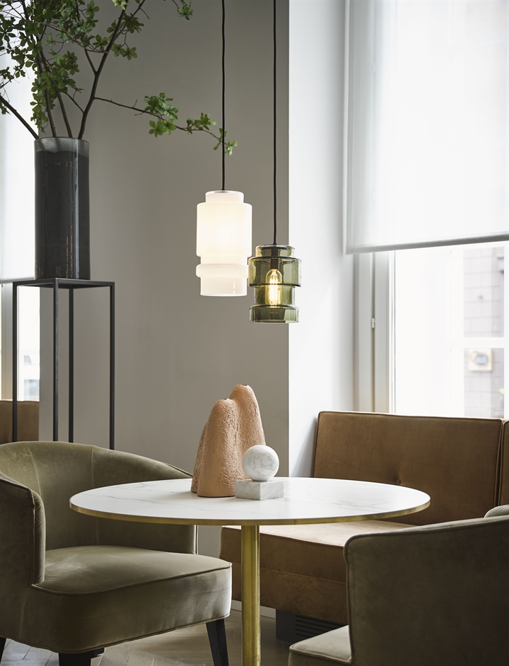 Axle hanglamp glazen kap klein en medium, antique green en opal white