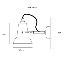 Original 1227 mini wandlamp, ceramic / porselein Afmetingen
