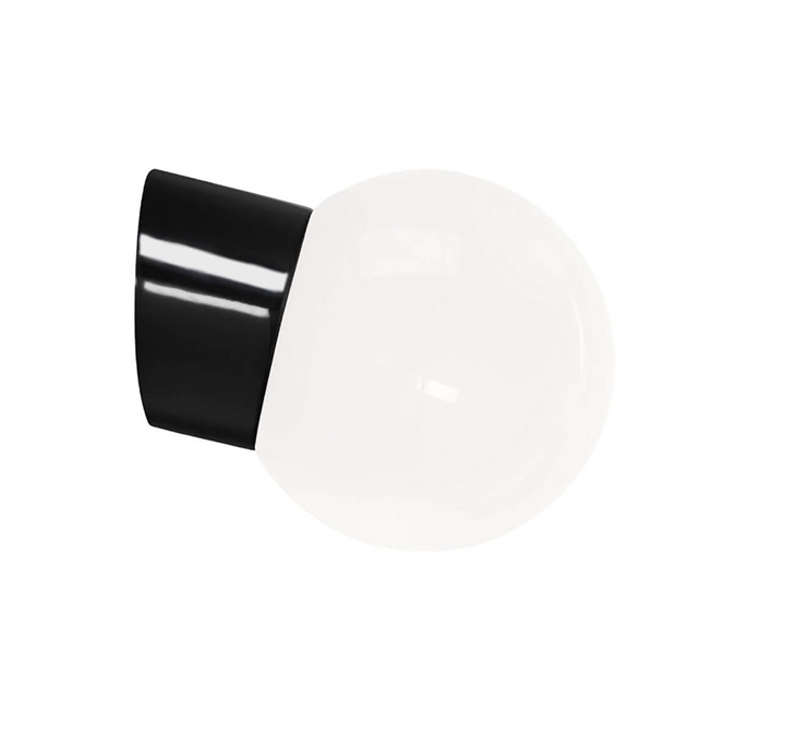 Classic Globe 150 wandlamp IP54, zwart/glanzend opaal