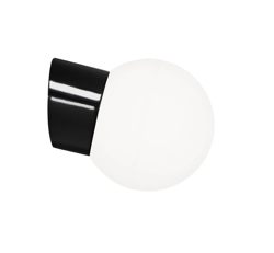 Classic Globe 150 wandlamp IP54, zwart/mat opaal
