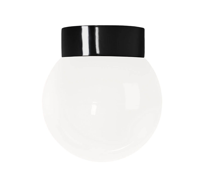 Classic Globe 200 plafondlamp / wandlamp IP44, zwart/glanzend opaal