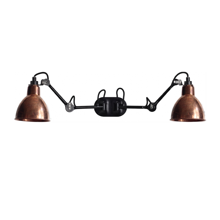 Lampe Gras No 204 Double wandlamp, zwart/ruw koper