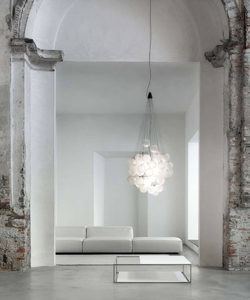 Stochastic hanglamp / kroonluchter 72 bollen en staven, opaal/staal