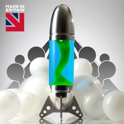 Rokit raketvormige lavalamp, zilver/blauw met groene lava