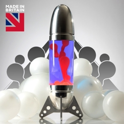 Rokit raketvormige lavalamp, zilver/violet met rode lava