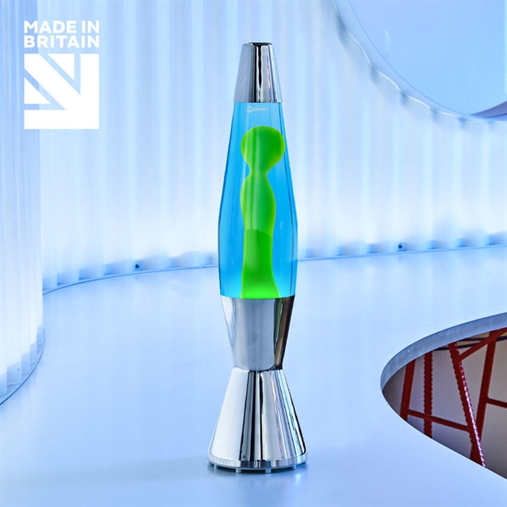 Astro Baby lavalamp, zilver/blauw met groene lava