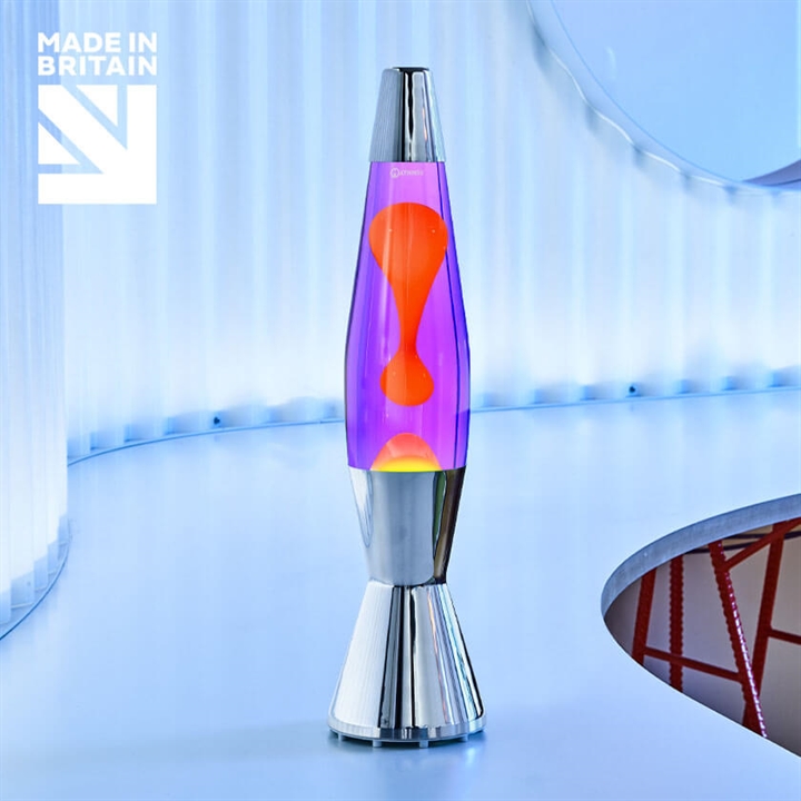 Astro Baby lavalamp, zilver/violet met oranje lava