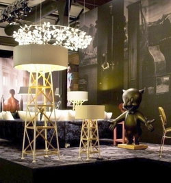 Construction vloerlamp Medium, wit/hout