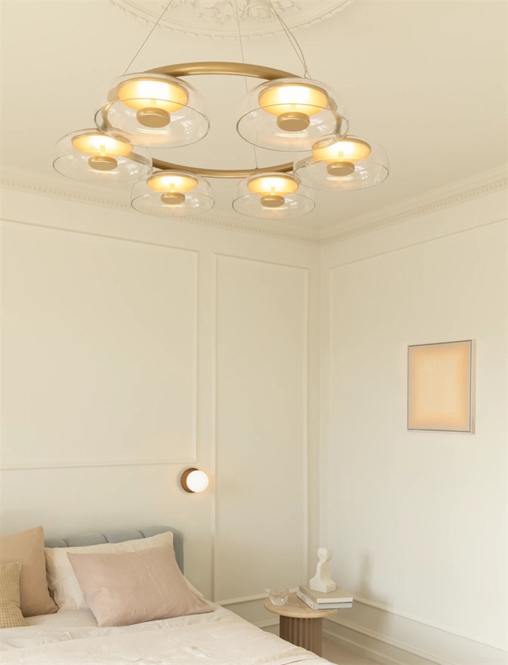 Blossi 6 kroonluchter, nordic goud/helder