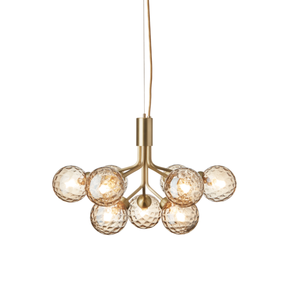 Apiales 9 kroonluchter, geborsteld messing/optic goud glas