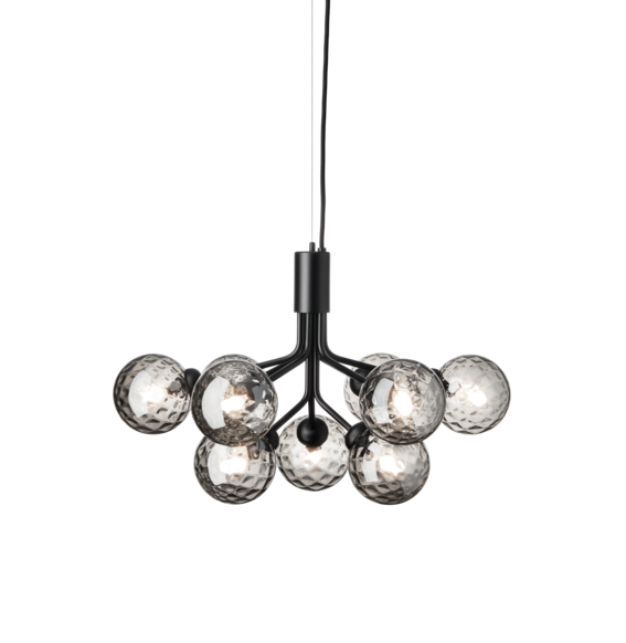 Apiales 9 kroonluchter, satijn zwart/optic smoked glas