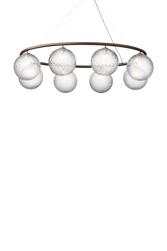 Miira 8 Oval kroonluchter, donker brons/helder