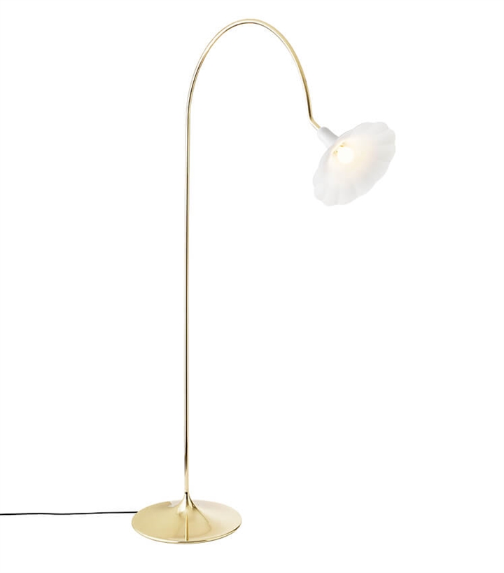 Petalii vloerlamp, gepolijst messing/wit