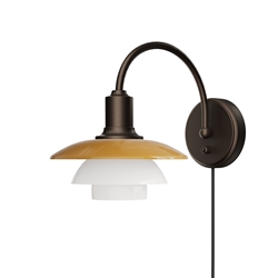 PH 2/2 wandlamp Centenary Edition m/snoer en schakelaar, amber/opal