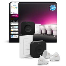 Philips Hue startset: 3 x WCA 4,2W GU10 400lm + Bridge Pro + Dimmer Switch