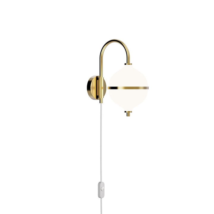 Eternal Moonlight wandlamp m/witte kabel, opaal/messing