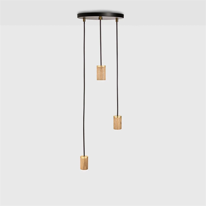 Tala Triple hanglamp (fitting), zwart/eiken
