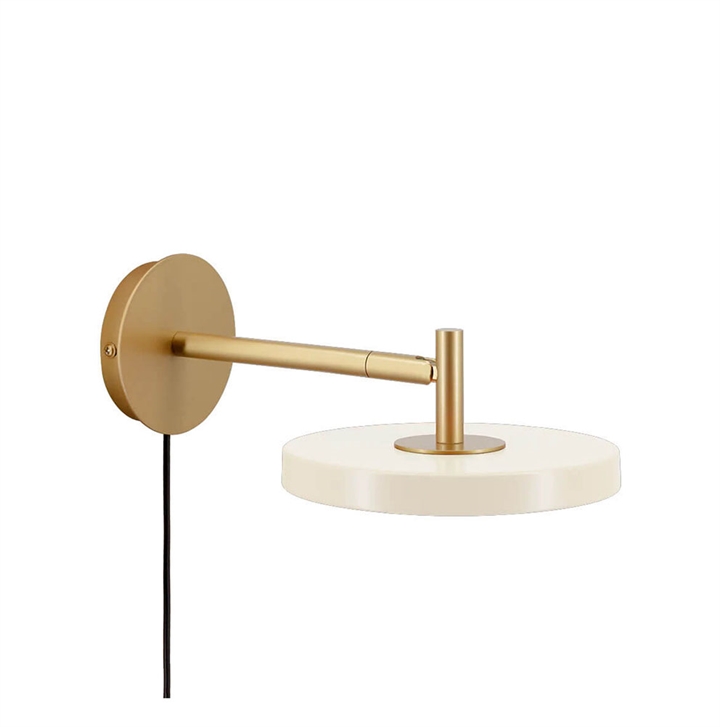 Asteria wandlamp kort, pearl wit/messing