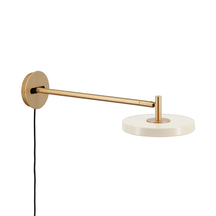 Asteria wandlamp lang, pearl wit/messing