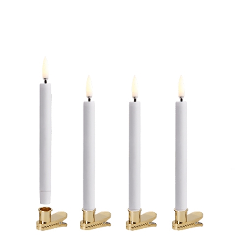 LED kerstboomkaarsen met gouden clip, White, 4-pack, 1,3x13,8cm