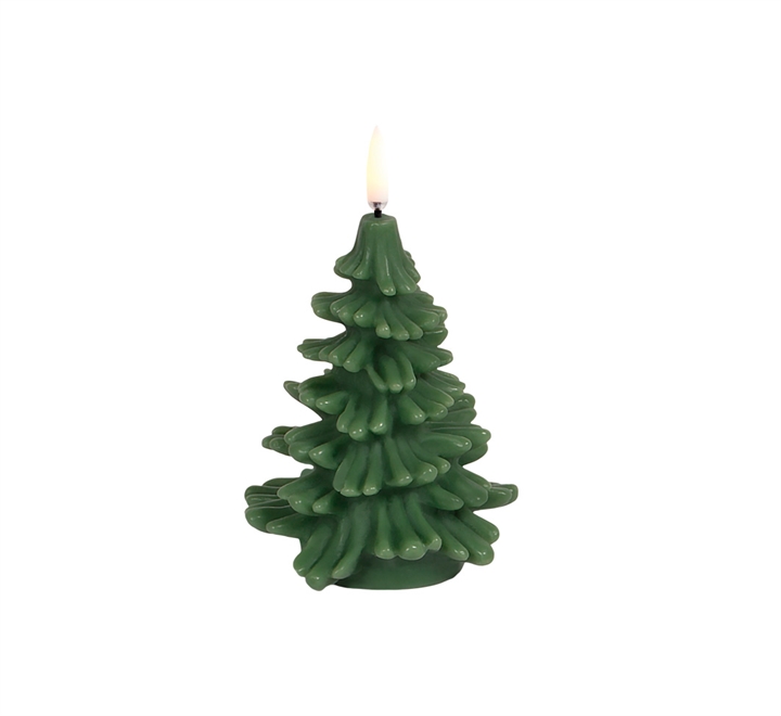 Uyuni LED kaars kerstboom, olive green, smooth, 9x12