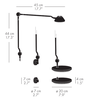 AQ01 lampen, afmetingen