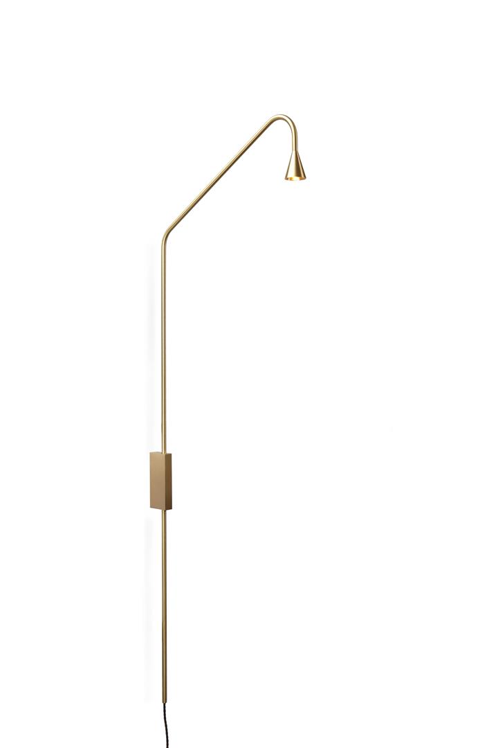 Austere wandlamp met touchdimmer en stekker, geborsteld messing