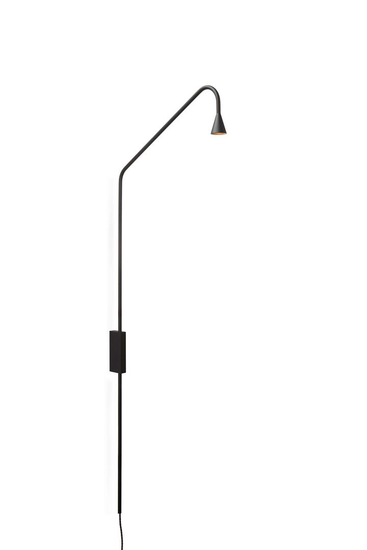 Austere wandlamp met touchdimmer en stekker, zwart