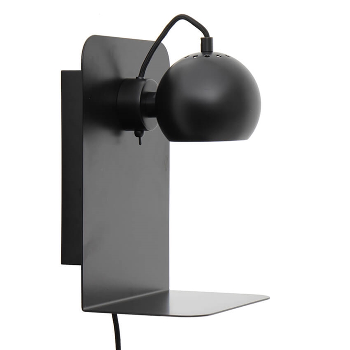 Ball wandlamp m/USB, mat zwart