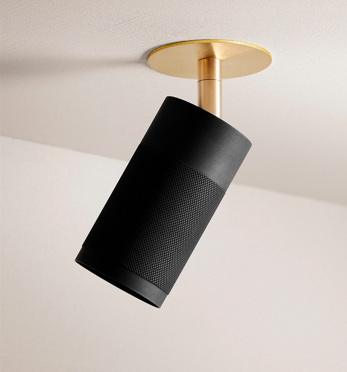 Thorup Copenhagen Patrone inbouw plafondspot met afdekplaat, zwart-gebroend messing, 120 mm