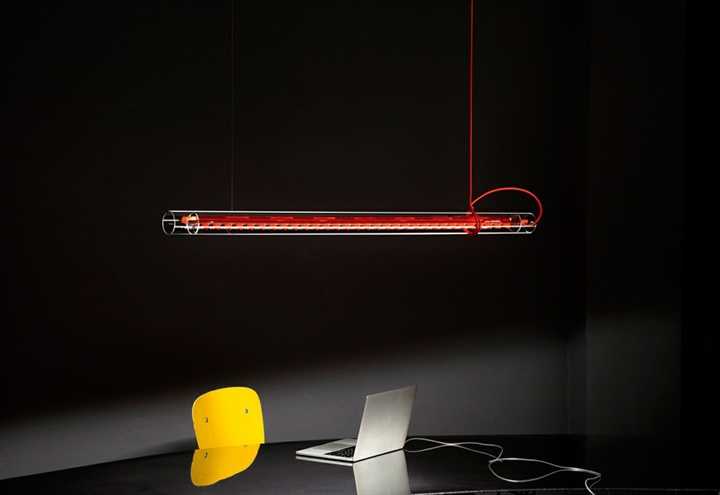 Tubular hanglamp, rood m/rood snoer