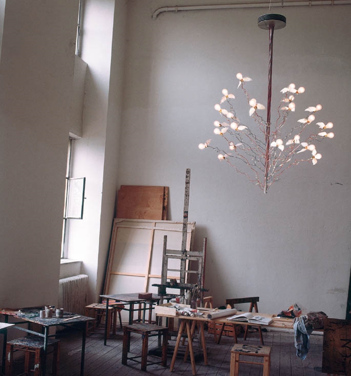 Birds Birds Birds kroonluchter, rood/blauw snoer