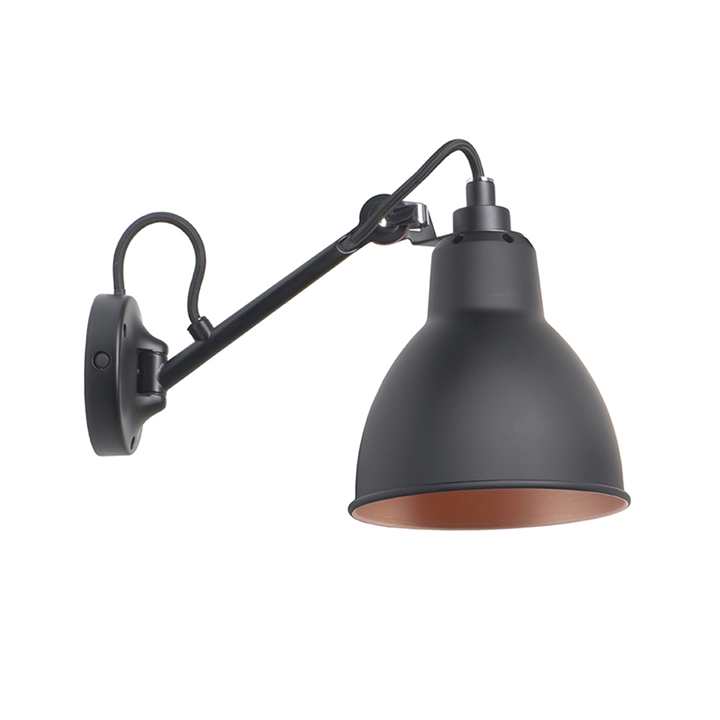 Lampe Gras No 104 wandlamp, zwart/zwart/koper